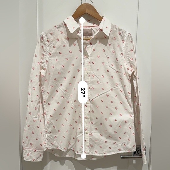 JCrew Womens Pink-Red Anchor Pattern Button Down Size M 100% cotton B6 - Picture 7 of 7
